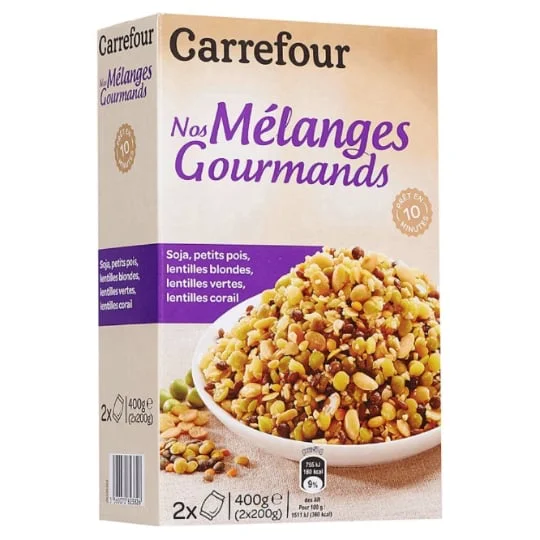 Mélange céréales soja, petits pois, lentilles