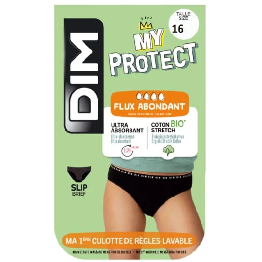 Culotte menstruelle fille noir lavable flux abondant coton Bio 16 ans