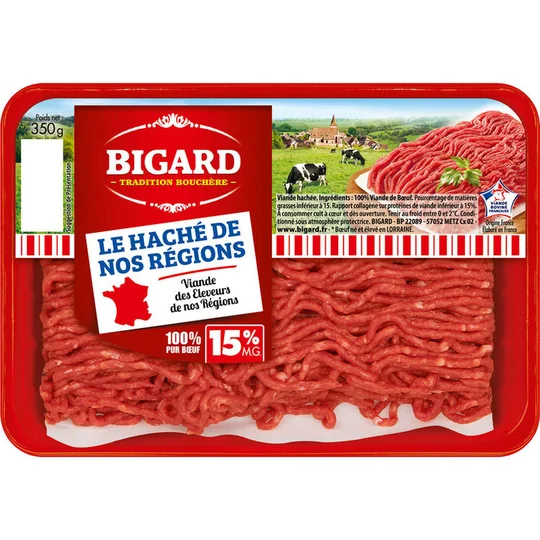 Haché de nos régions viande 100% pur boeuf plein air MG 15%