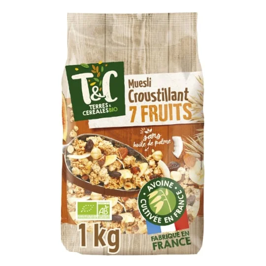 Céréales muesli croustillant 7 fruits sans huile de palme Bio