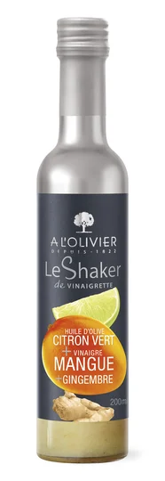 Le shaker huile d'olive citron vert vinaigre de mangue et gingembre