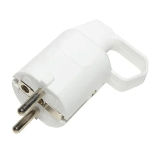 Fiche mâle 16A + T avec anneau crochet - protection enfant - blanc