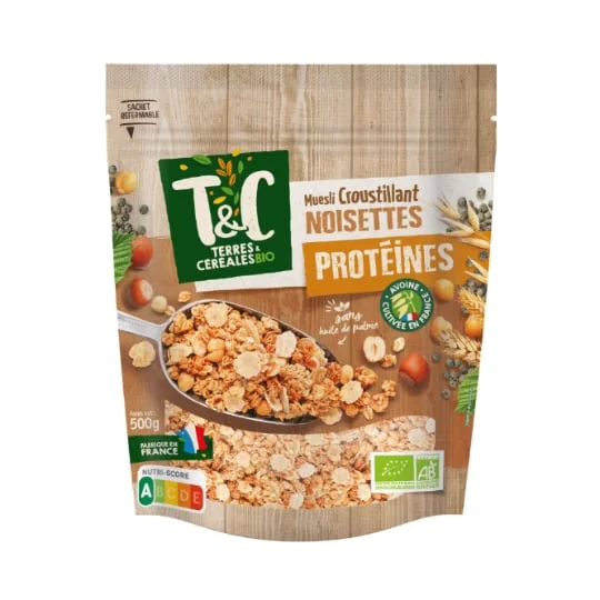 Céréales muesli croustillant protéiné noisette sans huile de palme Bio