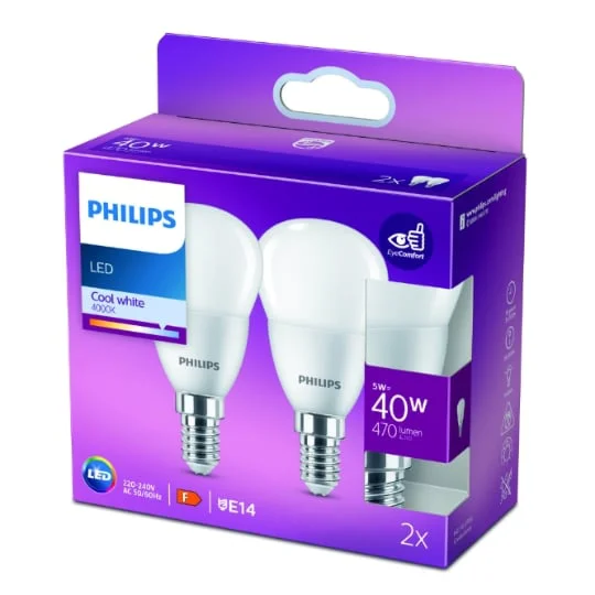 Ampoule LED E14 Sphérique Blanc-froid 40W x2
