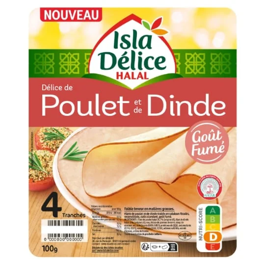 Délice de poulet et de dinde halal goût fumé