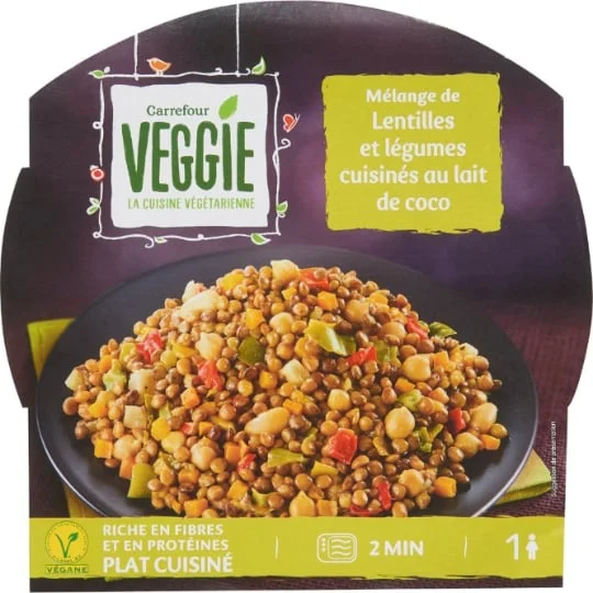 Plat cuisiné mélange lentilles légumes