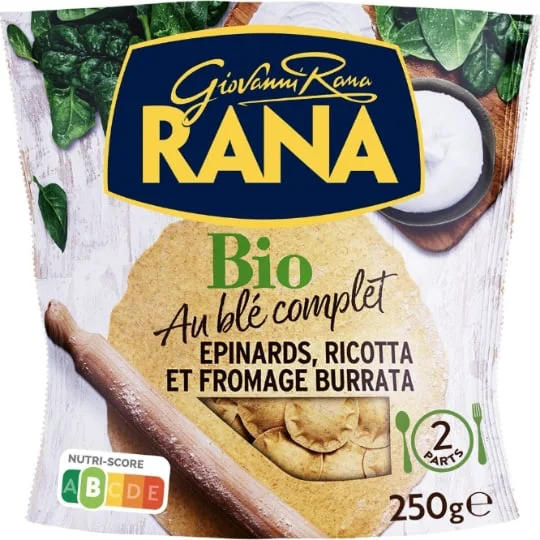 Pâtes fraîches Ravioli Bio Blé Complet Epinards Ricotta et Fromage Burrata