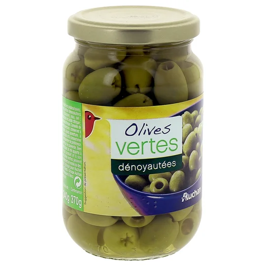 Olives vertes dénoyautées en bocal