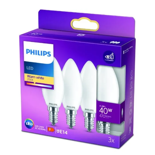 Lampe LED 40W E14 blanc chaud x3