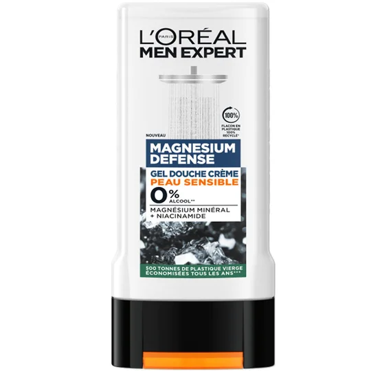 Gel douche crème homme magnésium peaux sensibles 0% alcool