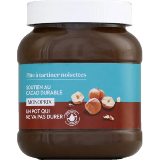Pâte à tartiner noisettes, sans huile de palme