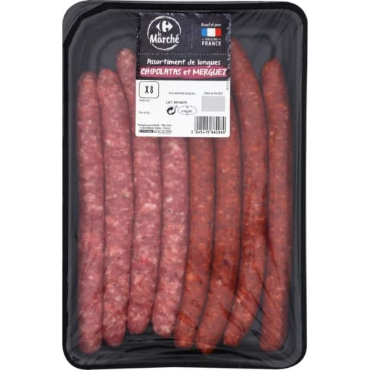 Assortiment de saucisses chipolatas et merguez