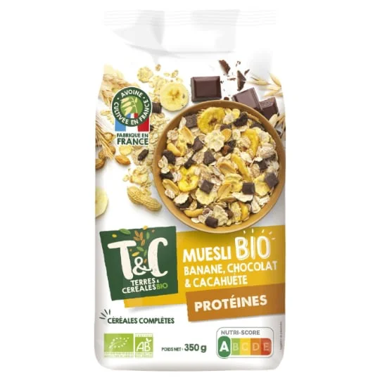 Céréales muesli banane chocolat cacahuète Bio