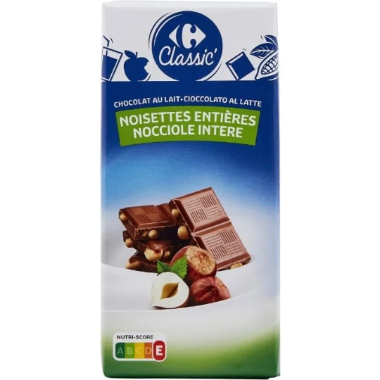 Chocolat lait noisettes entières