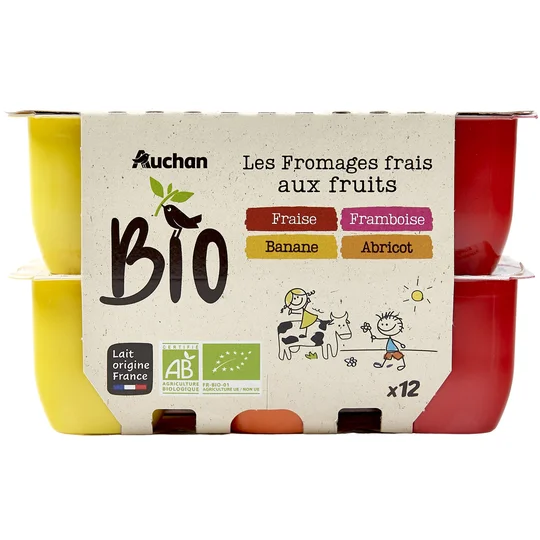 Fromage frais bio aux fruits fraise framboise abricot banane