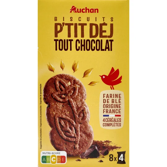 Biscuits petit-déjeuner céréales et pépites de chocolat, sachets fraîcheur