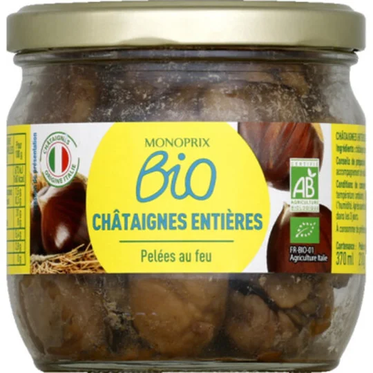 Châtaignes entières pelées au feu