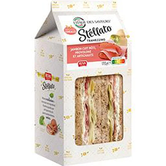 Sandwich jambon cuit rôti provolone artichauts