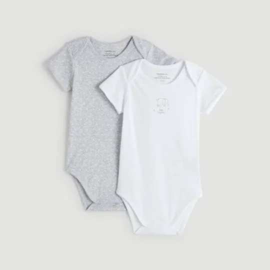 Lot De 2 Bodies Blanc gris Manches Courtes 9M