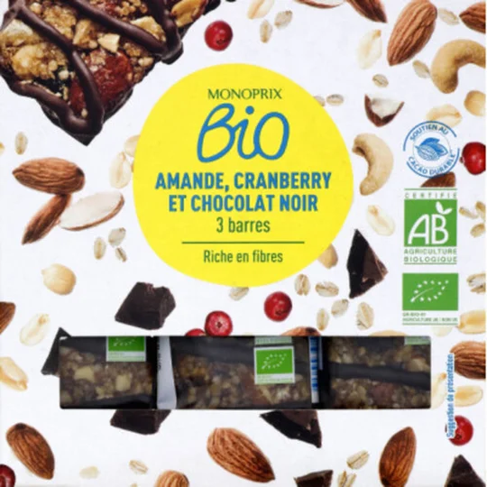 Barres Amande, Cranberry et Chocolat Noir
