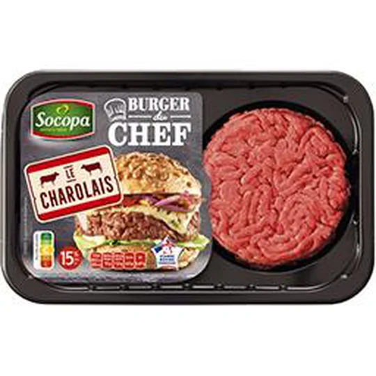 Viande bovine charolais Haché burger chef 15% MG