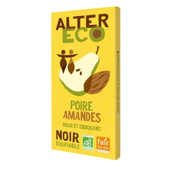 Tablette de chocolat noir poire amandes Bio