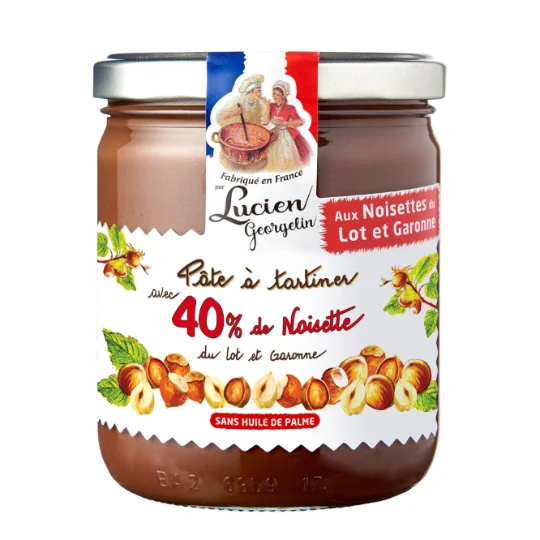 Pate à tartiner avec 40% decnoisette du Lot et Garonne