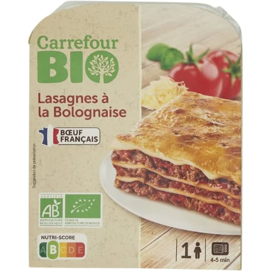 Plat cuisiné bio lasagnes bolognaise