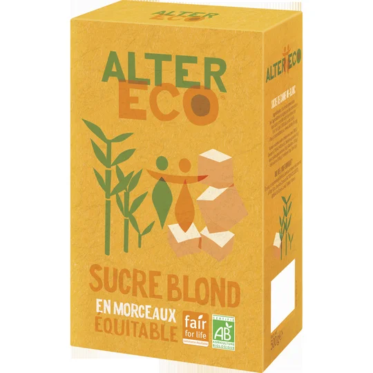 Sucre blond bio et équitable en morceaux