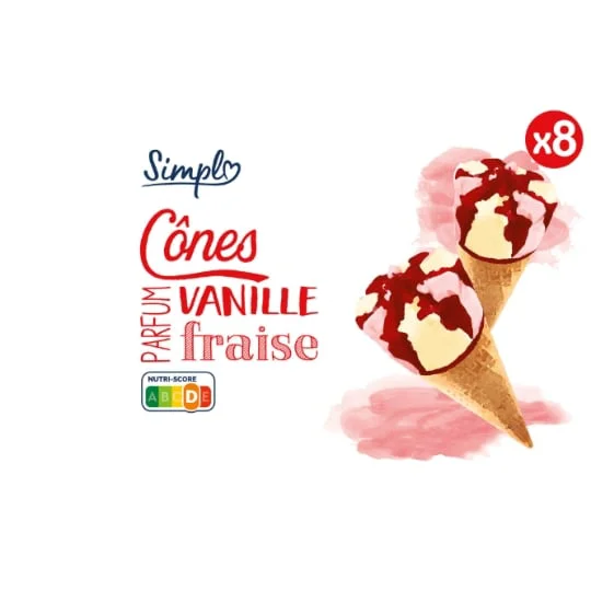Glaces cônes vanille fraise