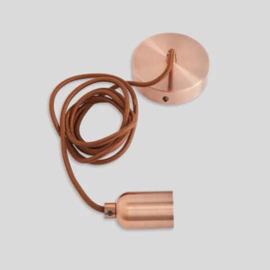 Monture Et Douille En Métal Cuivré E27 + Cable Textile Marron