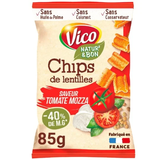 Chips de lentilles tomate mozzarella