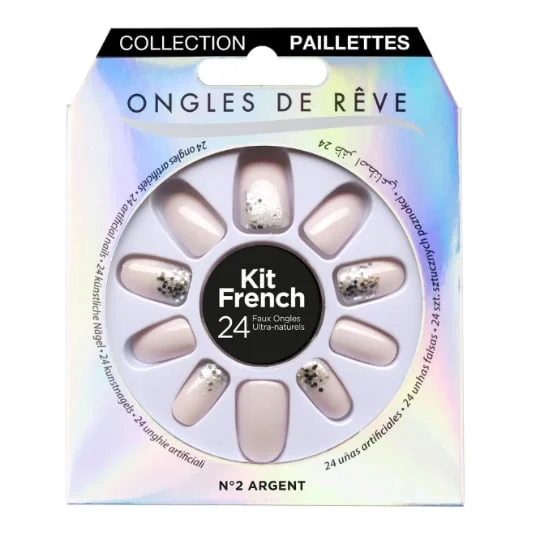 Kit Faux Ongles Paillettes Argent N°002