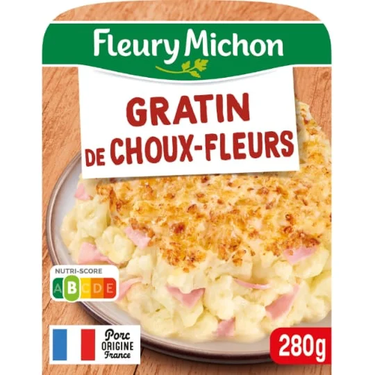 Plat cuisiné gratin de choux-fleurs au jambon