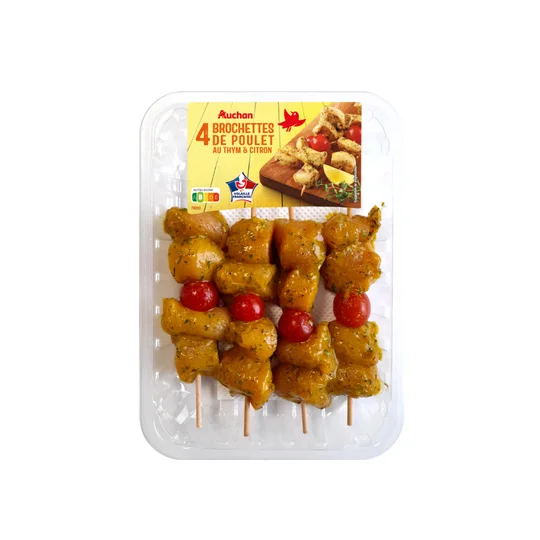 Brochettes de filet de poulet marinées thym et citron