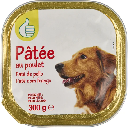 Pâtée au poulet en barquette pour chien