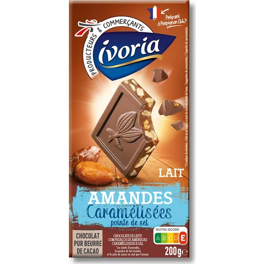 Chocolat lait amandes caramélisées pointe de sel
