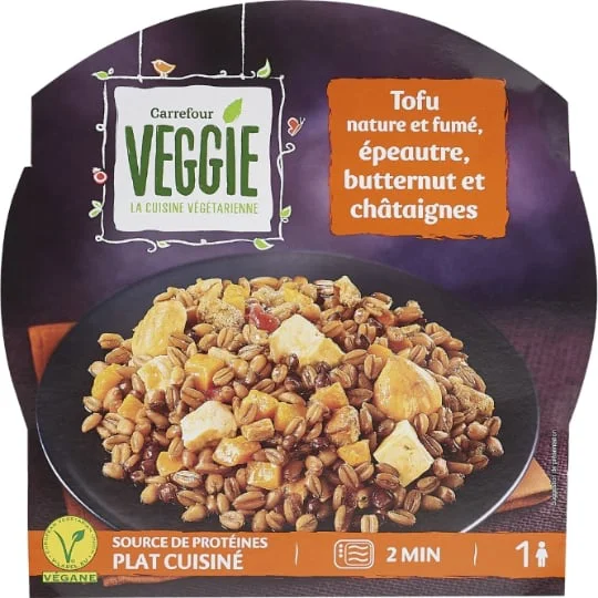 Plat cuisiné Tofu nature et fumé, épeautre