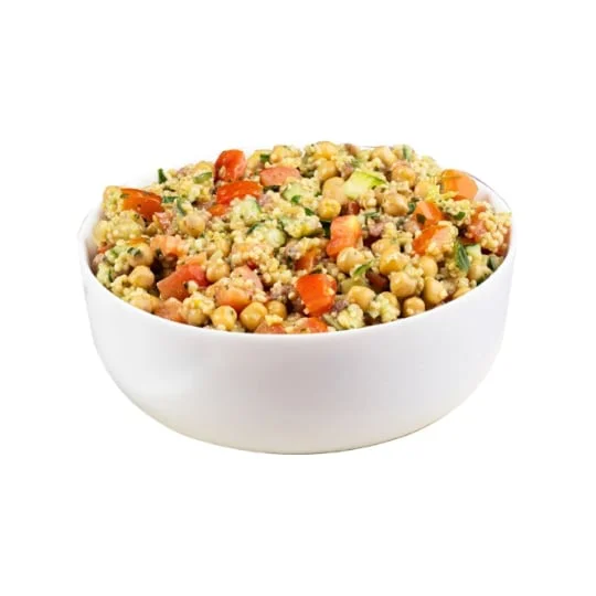 Salade de pois chiche, boulgour, tomates et concombre
