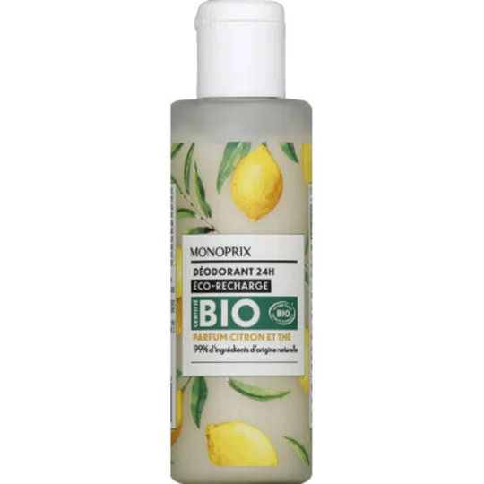 Déodorant certifie bio, eco recharge, parfum citron et thé