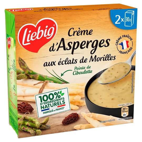 Crème d'asperges aux éclats de morilles