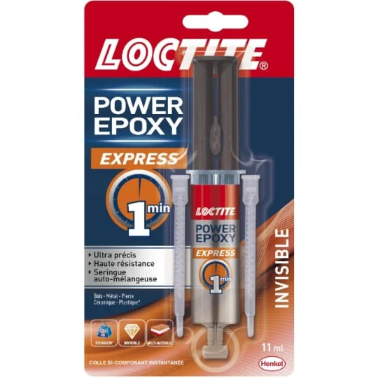 Colle epoxy express 1 min invisible seringue nouvel artwork