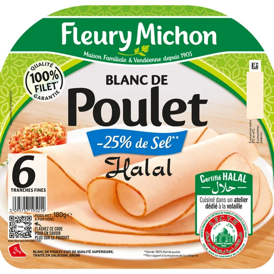 Blanc de poulet - Sel réduit - Halal - 6 tranches