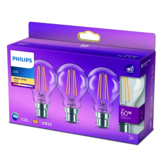 Ampoule LED B22 Standard Blanc-chaud Claire 60W x3