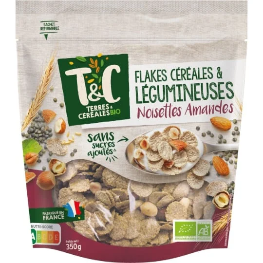 Céréales pétales de seigle et farine de lentilles, amande & noisette toastées sans sucres ajoutés Bio