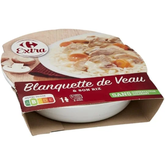 Plat cuisiné blanquette de veau riz