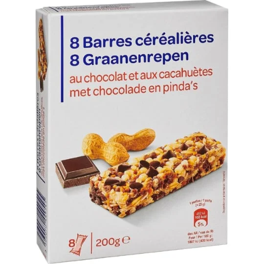 Barres céréales chocolat cacahuètes