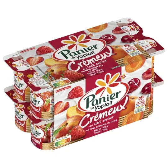 Yaourt Crémeux au lait entier abricot, pêche, fraise, cerise