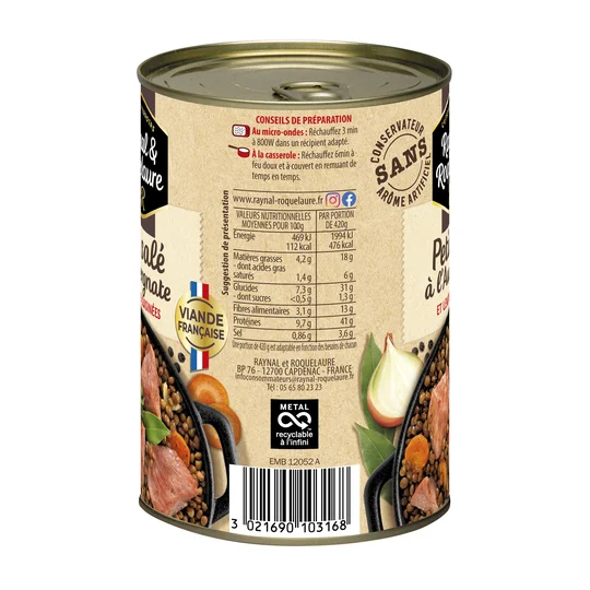 Petit salé à l'auvergnate et lentilles cuisinées