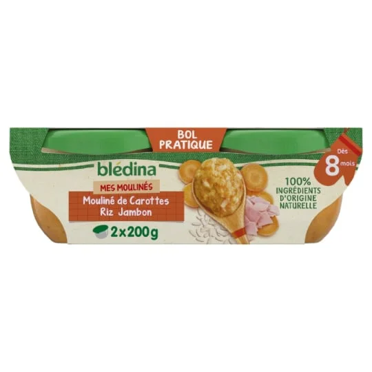 Plat bébé dès 8 mois mouliné de carottes riz jambon